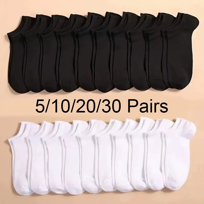 5/10 /20/30 Pairs Unisex Casual Plain Color Boat Socks Thin Breathable Comfy anti Odor Sweat-Absorbing Ankle Socks for Men Women