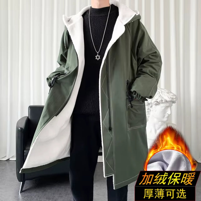 2024 Winter Coat Men Hooded Thick High Quality Trench Coat Men,Mens Fashion Windbreakers Casual Jackets Male,Plus-Size M-3XL