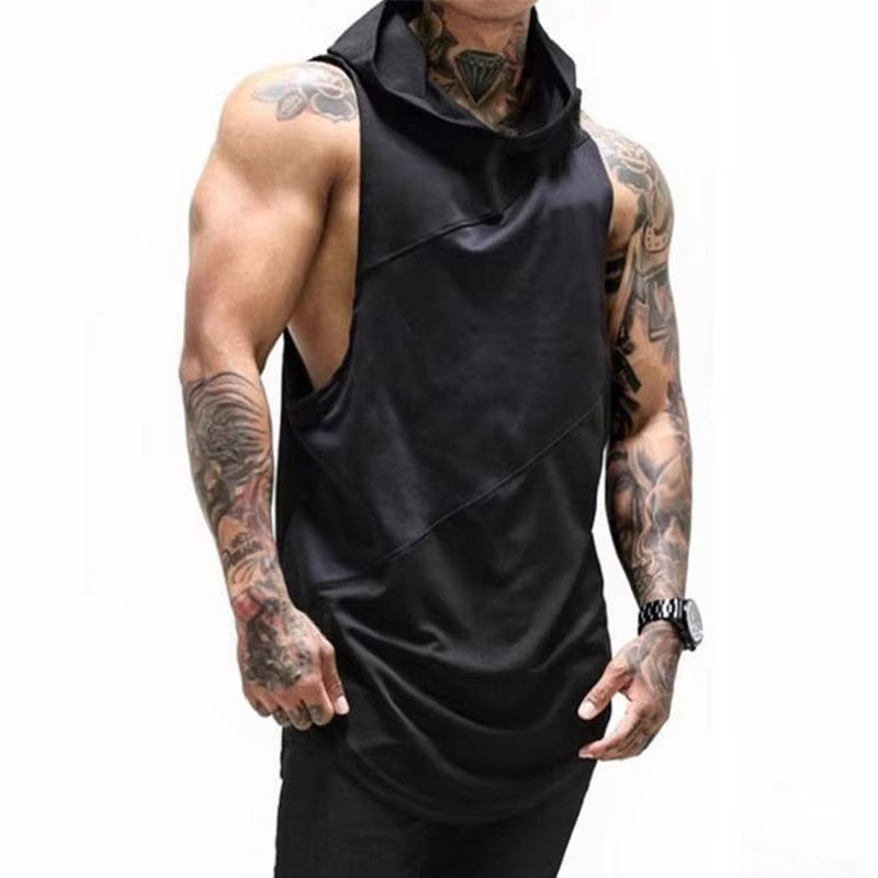 Hirigin 2022 Men Gym Clothing Bodybuilding Stringer Hoodie Tank Tops Muscle Hooded Shirt Vest Solid Sleeveless Hooded Tank Tops