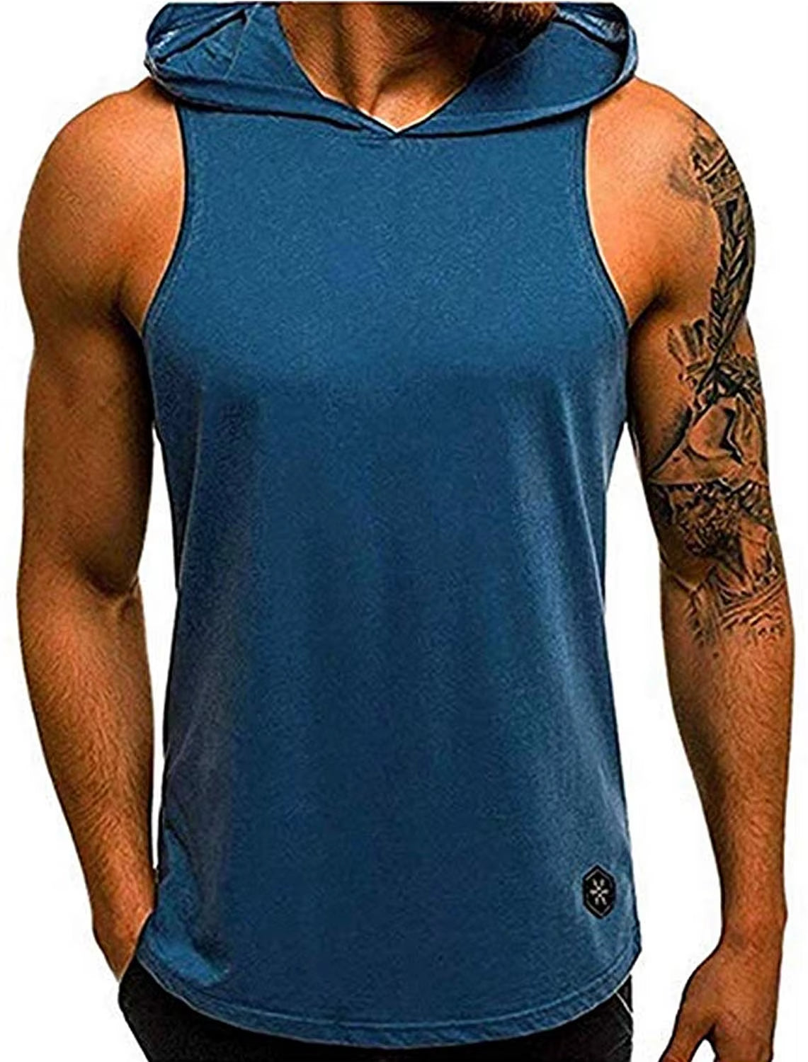 Hirigin 2022 Men Gym Clothing Bodybuilding Stringer Hoodie Tank Tops Muscle Hooded Shirt Vest Solid Sleeveless Hooded Tank Tops