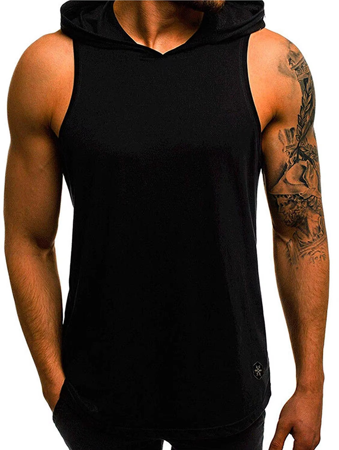 Hirigin 2022 Men Gym Clothing Bodybuilding Stringer Hoodie Tank Tops Muscle Hooded Shirt Vest Solid Sleeveless Hooded Tank Tops