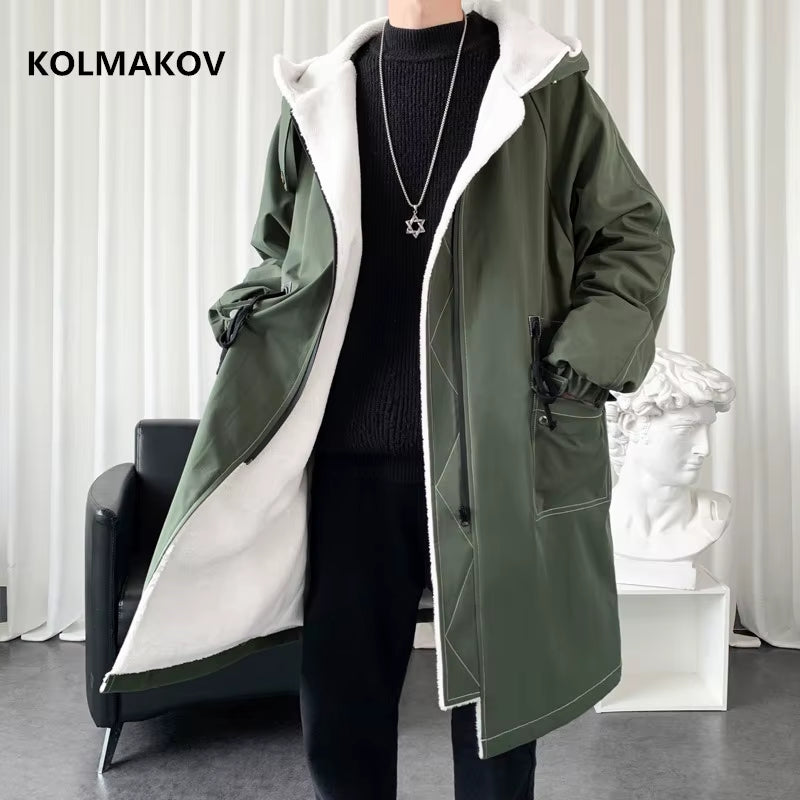 2024 Winter Coat Men Hooded Thick High Quality Trench Coat Men,Mens Fashion Windbreakers Casual Jackets Male,Plus-Size M-3XL