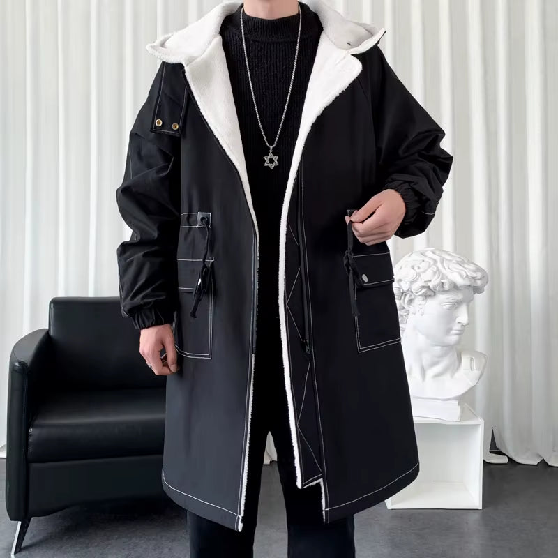 2024 Winter Coat Men Hooded Thick High Quality Trench Coat Men,Mens Fashion Windbreakers Casual Jackets Male,Plus-Size M-3XL