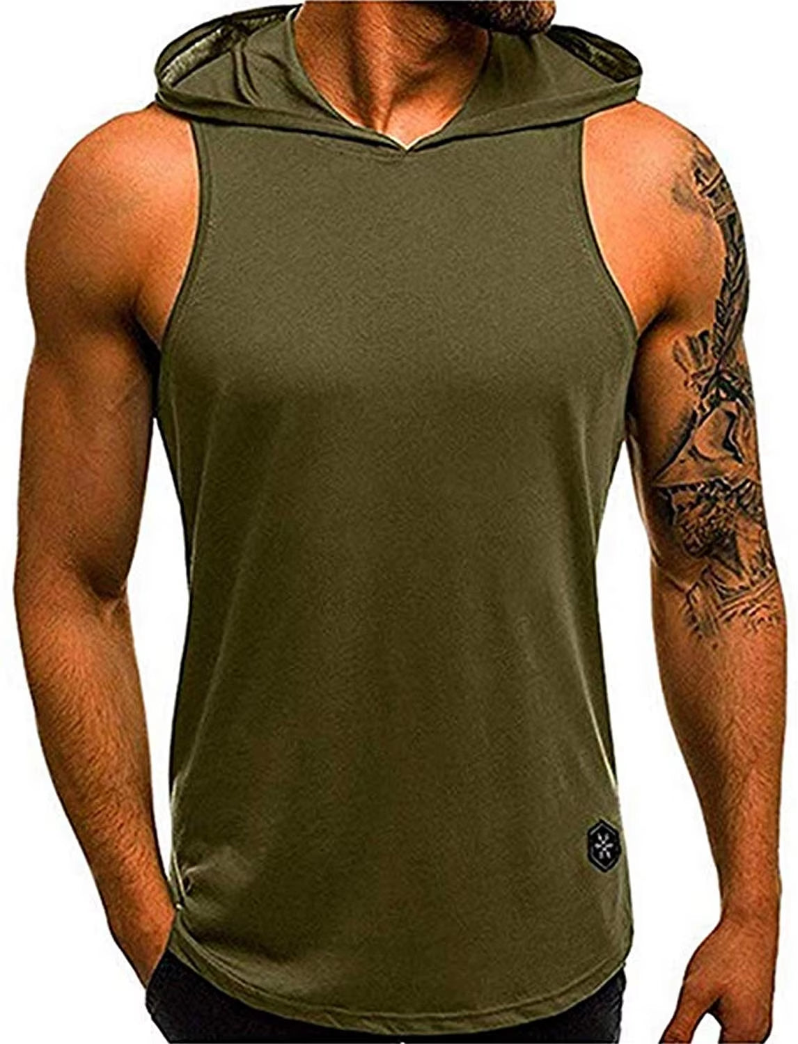 Hirigin 2022 Men Gym Clothing Bodybuilding Stringer Hoodie Tank Tops Muscle Hooded Shirt Vest Solid Sleeveless Hooded Tank Tops