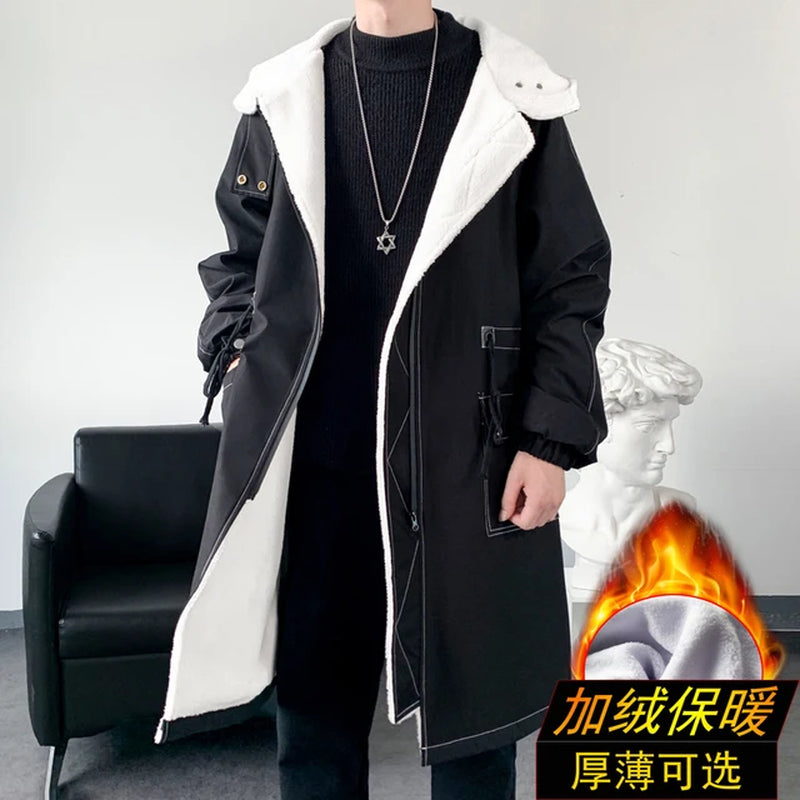 2024 Winter Coat Men Hooded Thick High Quality Trench Coat Men,Mens Fashion Windbreakers Casual Jackets Male,Plus-Size M-3XL